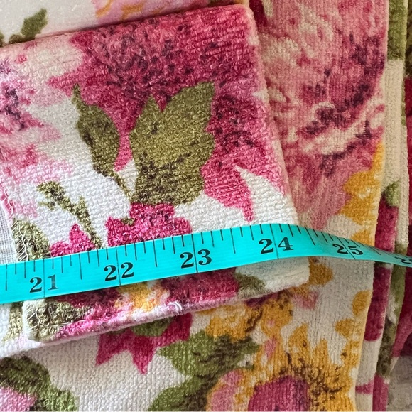 VINTAGE terrycloth FLORAL CURTAINS Large Pink Rose Yellow Green Flowers 2 panels - Picture 10 of 10